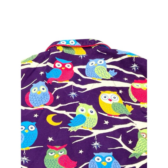 Vtg Nick & Nora Women's Pajama Top Size XL Dark Purple Owls Starry Night Flannel - Picture 4 of 6
